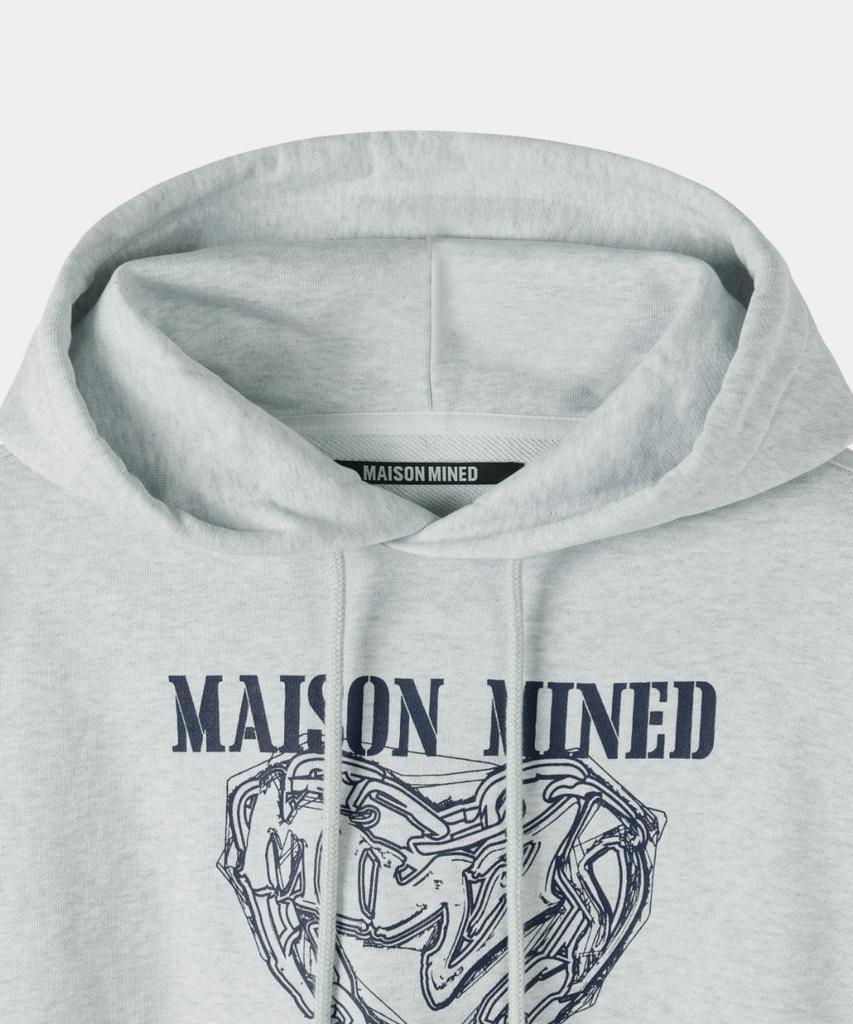 (W) Doodle Heart Crop Hoodie Melange White