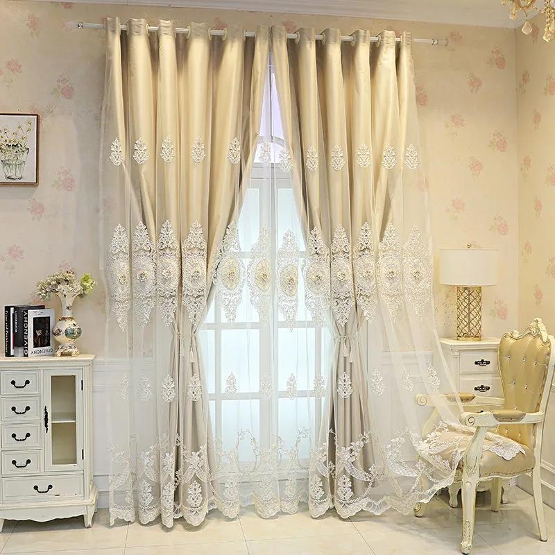 Cortinas Blackout Cortinas Europeias de Camada Dupla Fio Sala de Estar Quarto Blackout Luxo Bordado em Relevo Varão de Cortina