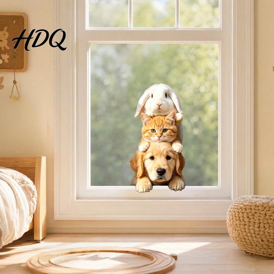 Removable Static Cling Stacking Pet Window Cling Dog Cat Rabbit Decorative Glass