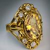 Huitan Luxury Women Gold Color Ring Leaf Fresh Style Fashion Wedding Engagement Elegant Accessories Lady Jewelry Inlaid Shiny CZ