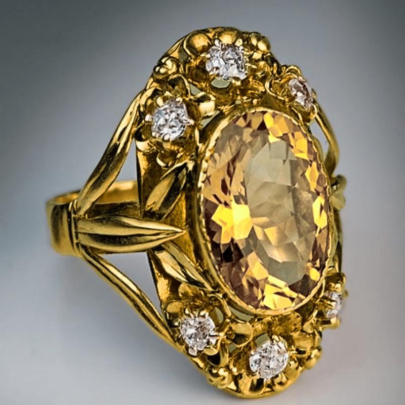 Huitan Luxury Women Gold Color Ring Leaf Fresh Style Fashion Wedding Engagement Elegant Accessories Lady Jewelry Inlaid Shiny CZ