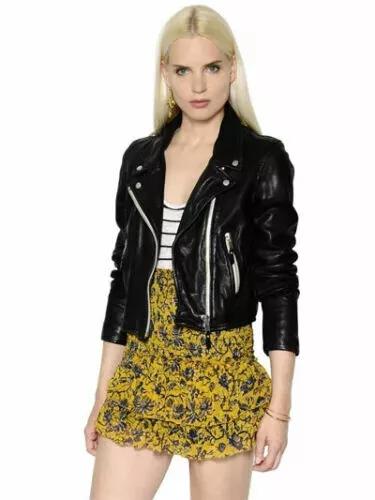 AL KHALID Real Soft Lambskin Leather Motorcycle Style Black Women's Jacket Biker Stylish