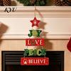 Holiday Home Decor Ornaments Rustic Wooden Hanging Pendant for Christmas Door, Decorative Festive Door Handle Decorations Sign Ornament with Hemp Rope