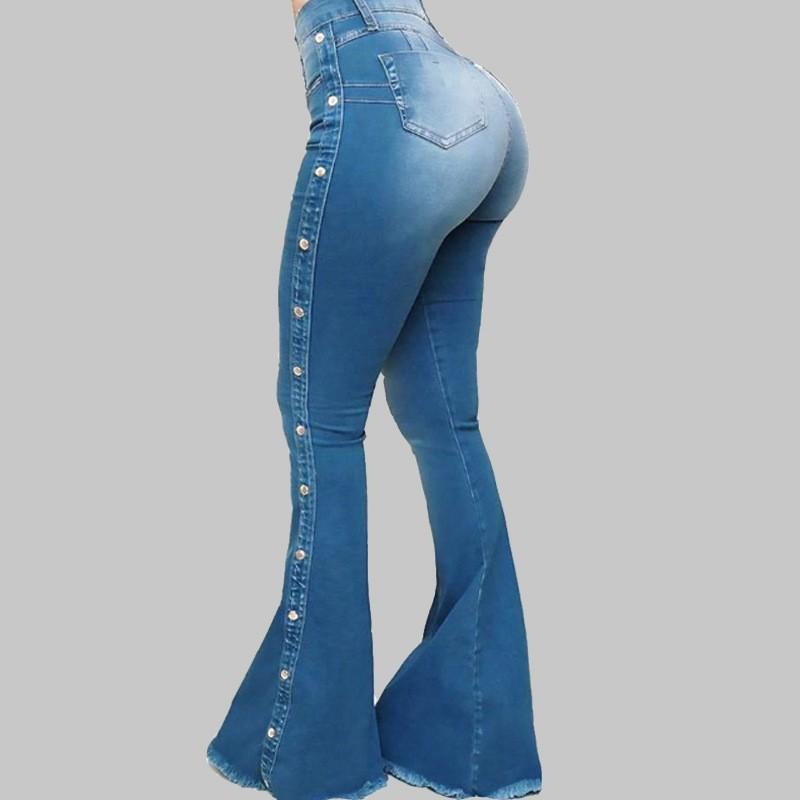 Plus Size Women's Summer High Waist Stretch Drag Flare Jeans