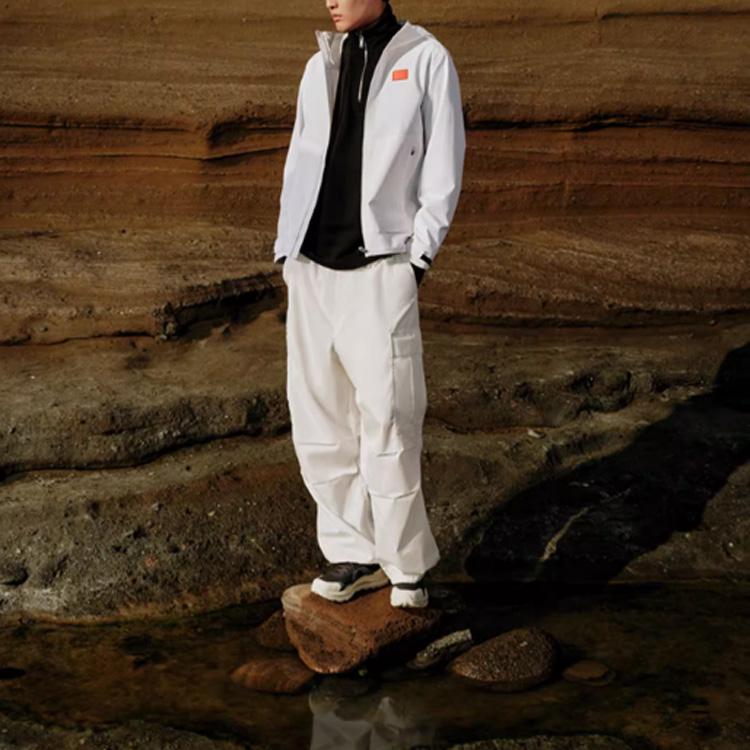 Anta Hooded Zipper Solid Color National Flag Waterproof Windproof Breathable Jacket Men Jacket Pure-White 152310629-1