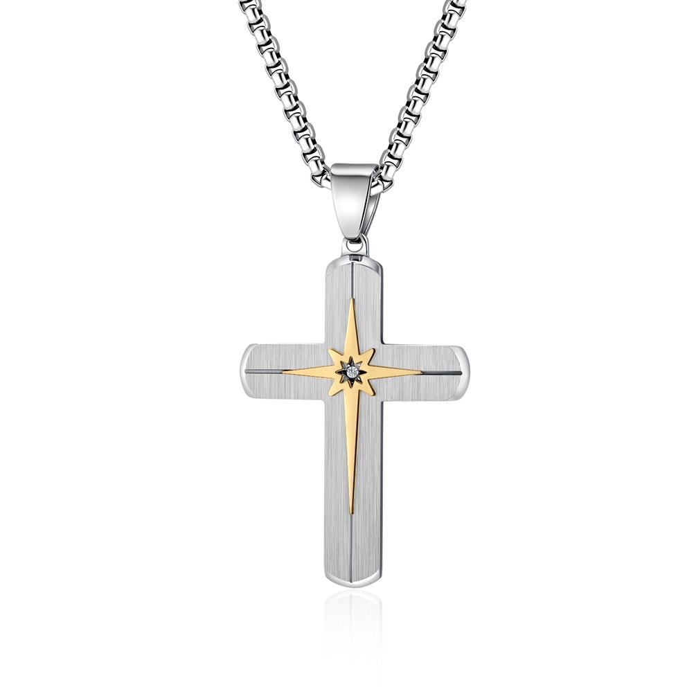 2025 Jewelry Inlaid Zircon Cross Pendant Clavicle Chain Men's Classic Personalized Versatile Necklace