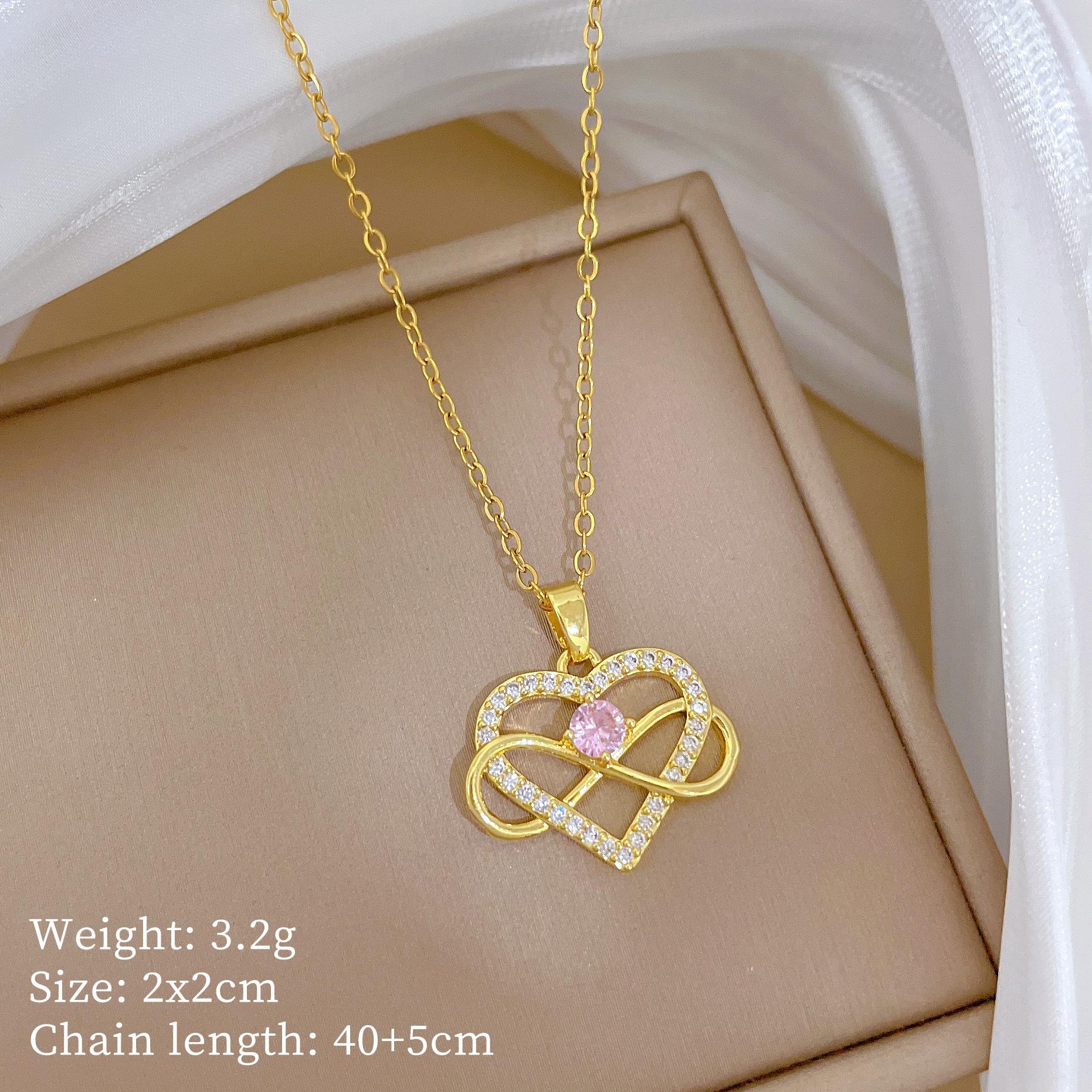 

Shiny Zircon Love Heart with Infinity Symbol Choker Necklaces for Women Stainless Steel Chain Necklace Jewelry Accessories Gifts