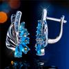 Charm Female Light Blue Zircon Stone Hoop Earrings Silver Color Simple Wedding  For Women