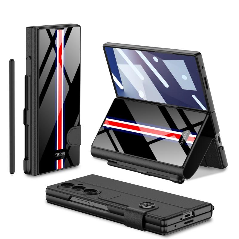 Galaxy Z Fold7 Flip Cover Case With Pen Slot Protective Leather Shell Men Stylish Foldable Phone Accessory