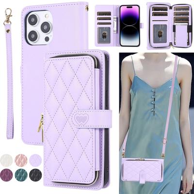 Zipper Wallet 9 Cards Bag Flip Leather Case for Samsung S23 S22 S21 S20 Ultra Plus S21FE A14 A54 A13 A53 A12 /iPhone 15 14 13 12 Pro Max XS Max 7P 8P