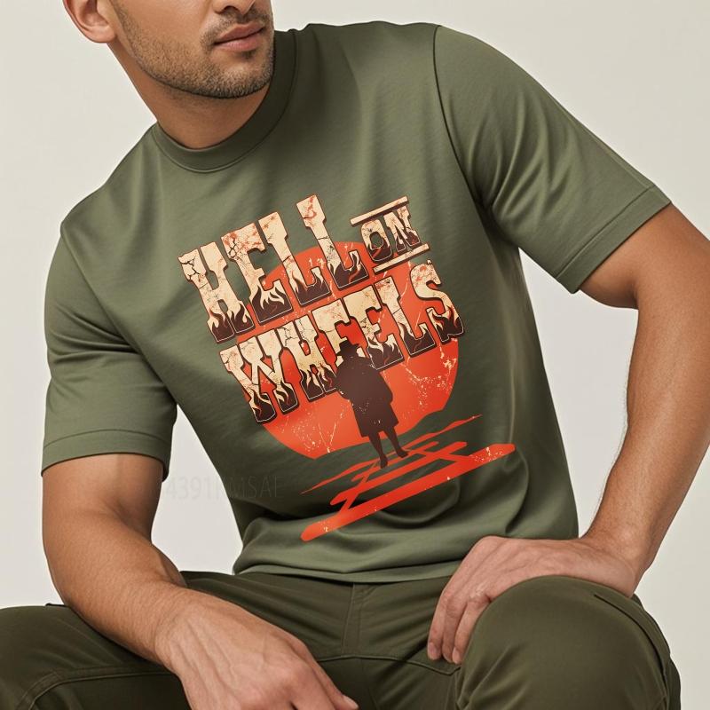 Brand summer For man tshirt Hell On Wheels Western Train Silhouette Short Sleeve Adult ONeck tops summer cotton men tshirt