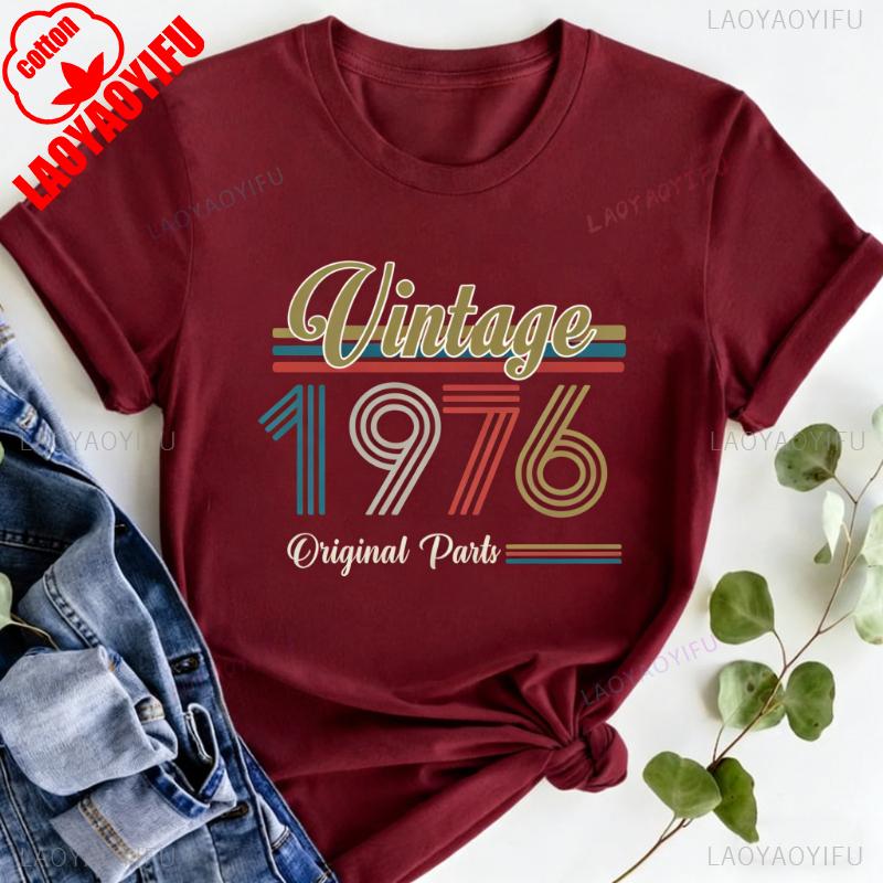 Vintage 1976 Birthday 49th Shirts Gifts For Unisex Wounisex Commuter Allmatch Tee Crewneck Casual Fashion Printed Tshirt Tops