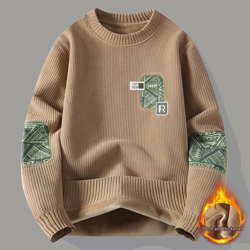 TBW9801 Velvet Warm Youthful Men's Round Neck Casual Hoodie