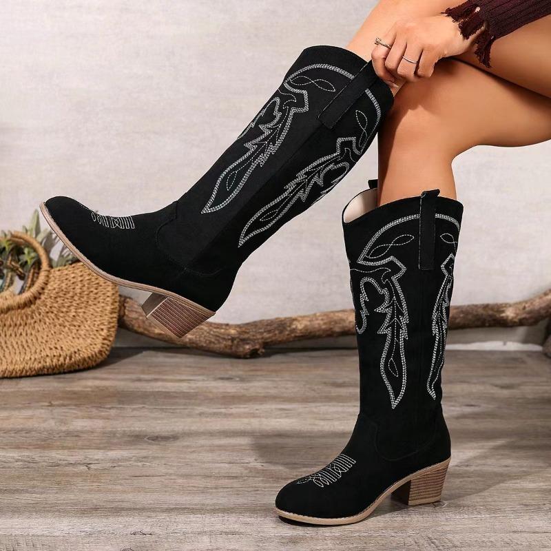 Fashion Women Mid-calf Boots Retro Fashion Plus Size Women Shoes Trend Outdoor Luxury Ankle Boots Pointed Western Cowboy Boots Women