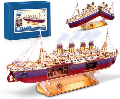 Titanic Wooden Building Block Toys LED Version Model Assembly Set For Home Desktop Decoration Gifts For Couples Women Kids 12+