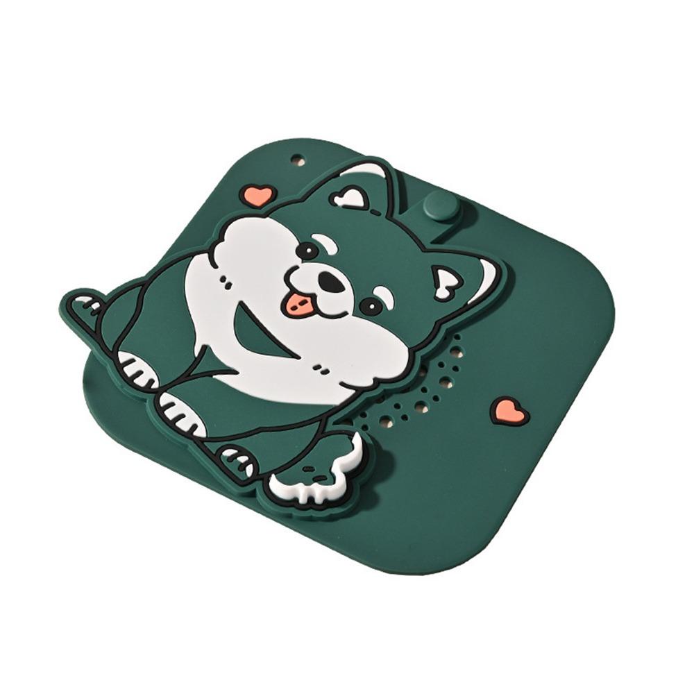 Cartoon Dog Floor Drain Mat Silicone Kitchen Sink Seal Mat  for Bathroom Hair Collection зелёный