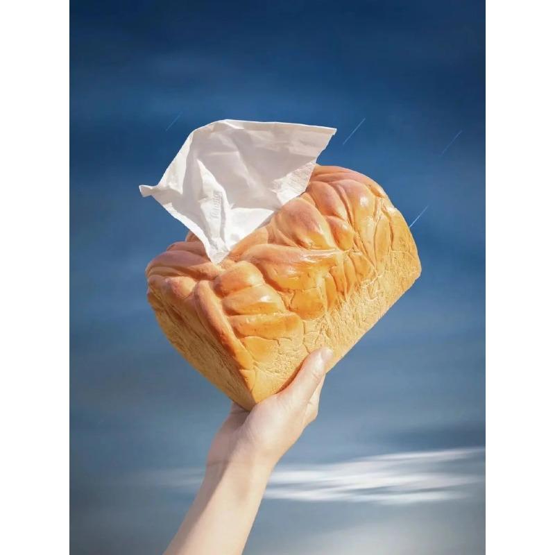 INS Funny Bread Tissue Box Artificial Elastic Butter Toast Shape Paper Storage Box Creative Spoof Home Office Drawer Napkin Box