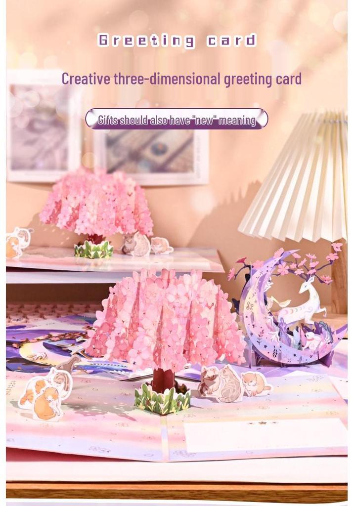 Moonlit Deer Resting 3D Greeting Card - Christmas, Birthday, & Special Occasion Ins Style Creative Card