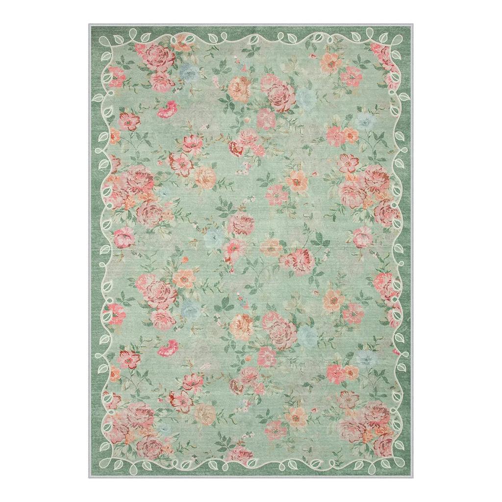 Romantic Vintage Floral Rose Garden Pink Rug Soft Pink Botanical Carpet Shabby Chic Living Room Mat Bedroom Accent Floral Rug