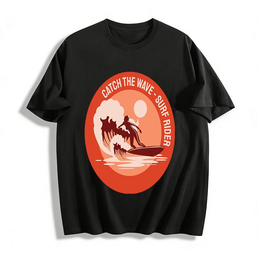 

Catch The Wave Surf Rider Graphic Casual Short Sleeve Top Pure cotton T-shirt XXS