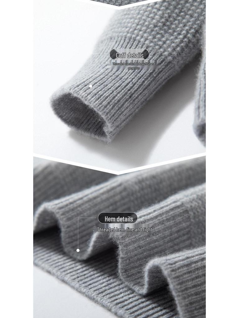Men's Pure Cashmere Autumn/Winter Round Neck Sweater - Thick Knitted Long Sleeve Pullover
