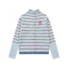 American Style Knit Cardigan Contrast Stripe Embroidery Button Loose Couple Sweater Teens