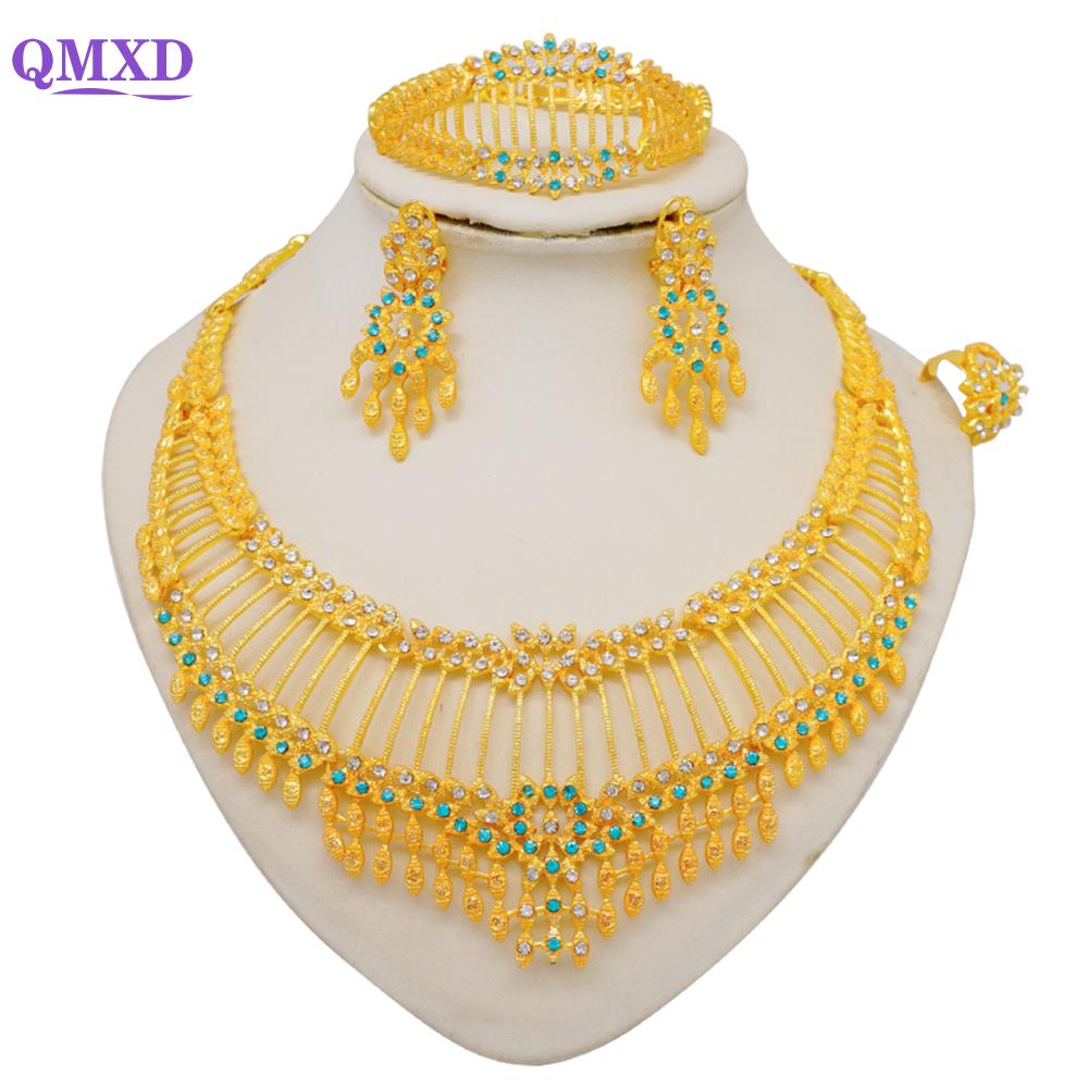 Dubai Gold Color Jewelry Sets African Indian Wedding Bridal Wife Gifts Necklace Bracelet Earrings Ring Jewelery For Women