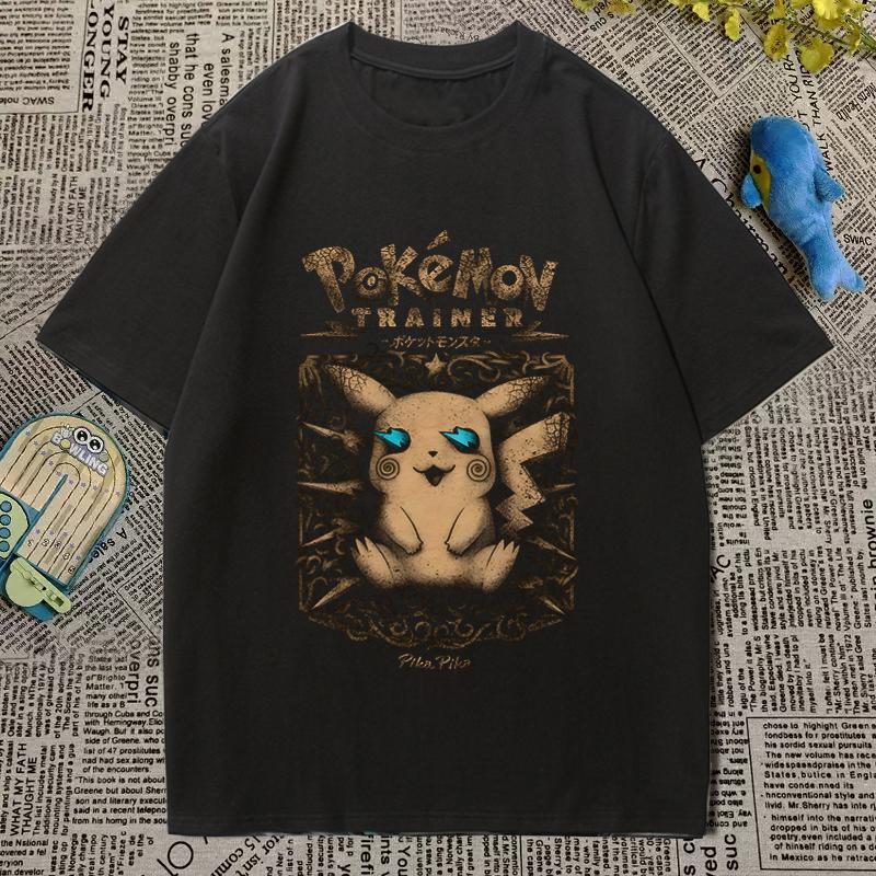 Pokémon Tshirt Mens and Womens Printed Short Sleeve Anime Cartoon Geng Gui Childrens Clothing Student Peripheral Summer