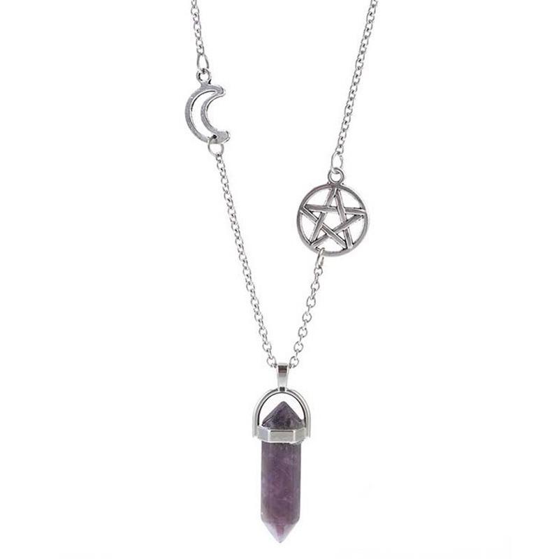 Mehrlagige Achat-Halskette mit hohlem Mond- und Sternanhänger für Damen, Schmuck für das Schlüsselbein