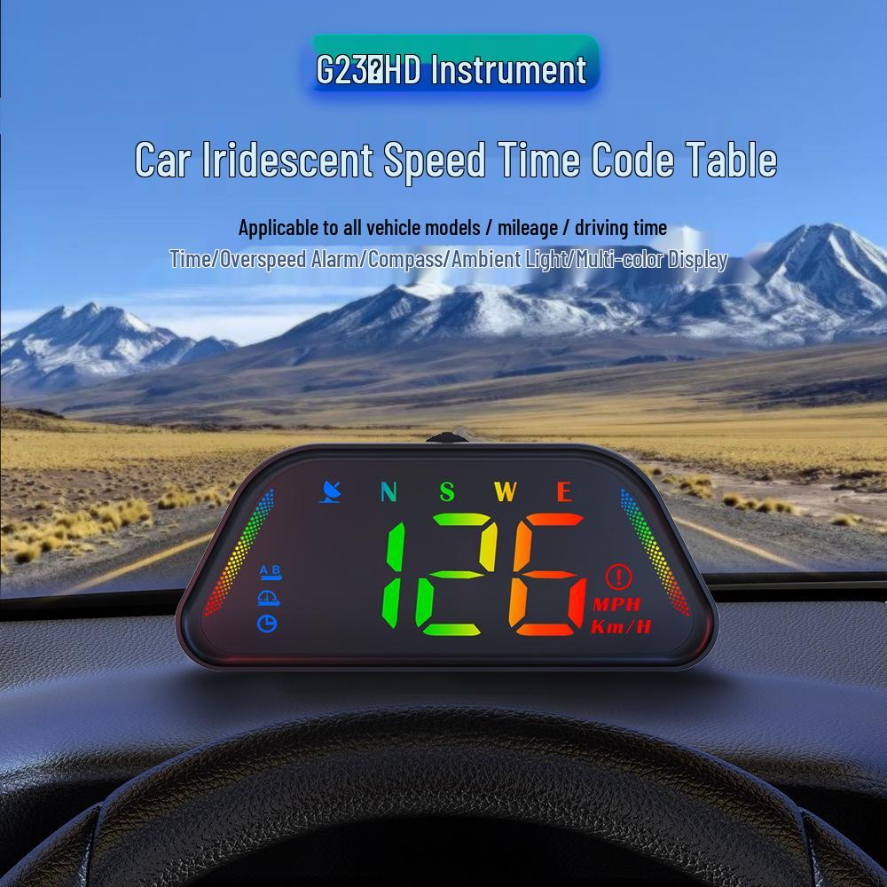 Universal Car HUD Head-Up Display with BeiDou GPS, Altitude, Date, and Colorful Speedometer