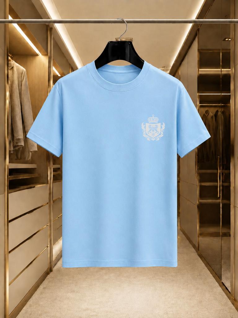 2026 New Arrival 100 Cotton Tshirt Left Chest European Crown Double Lion Crest Emblem Print Luxury Business Crew Neck Casual S