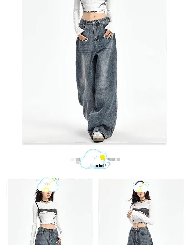 Wide-Leg American Style Retro Jeans for Women - Spring/Autumn 2026 Collection - Relaxed Fit, Baggy, and Floor-Length