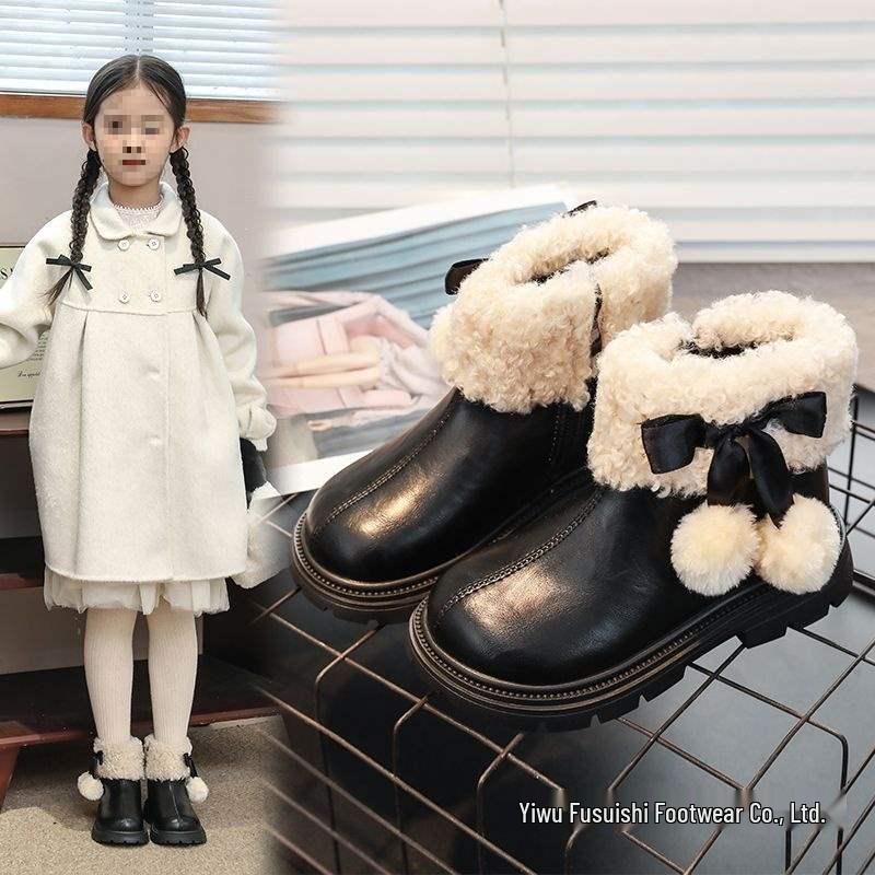 Girls' 2025 Autumn/Winter Princess Snow Boots - Plush, Warm, All-Season Short Cotton Boots for Little Girls