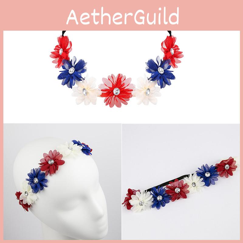 Rot Weiß Blau Kristall Blume Krone Stirnband für Königinnen Jubiläum Kostüm