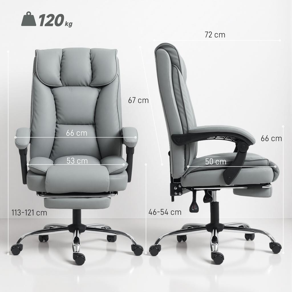 155 Degrees Reclining Faux Leather Swivel Office Chair -Grey
