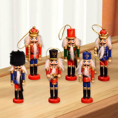 6x Christmas Nutcracker Hanging Ornament 4.9x1.5inch Sturdy for Festival Party Decor Wood Doll