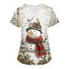 Dámský vánoční potisk volný výstřih do V kapsa krátký rukáv uniforma