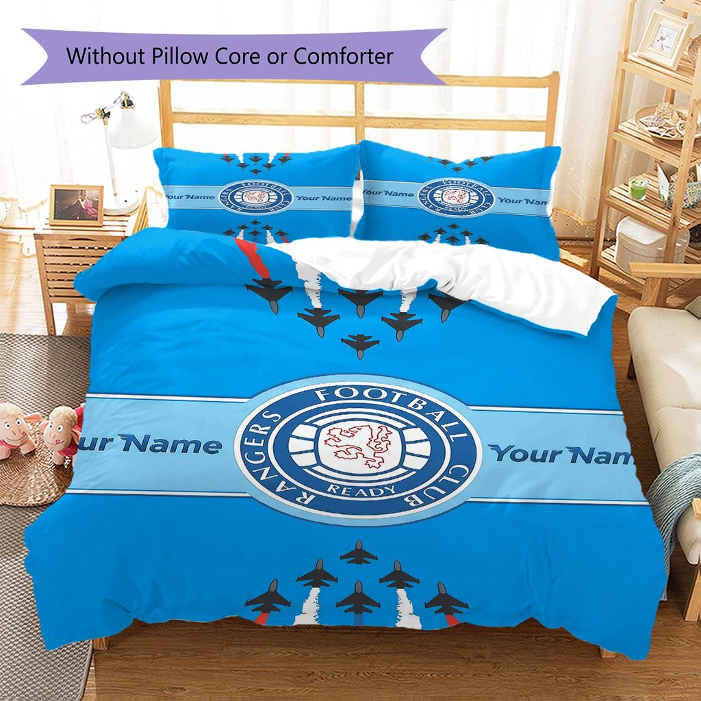 Custom Name Rangers Football Club Bedding,Quilt Set Quilt Cover Pillowcase Home Birthday Gift (1 * Duvet Cover + 2 * Pillowcase, Without Core)