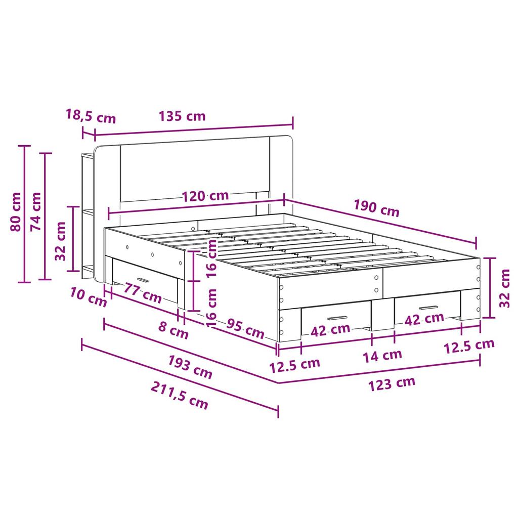 Bed Frame with Storage Space Smoked Oak 120 x 190 cm