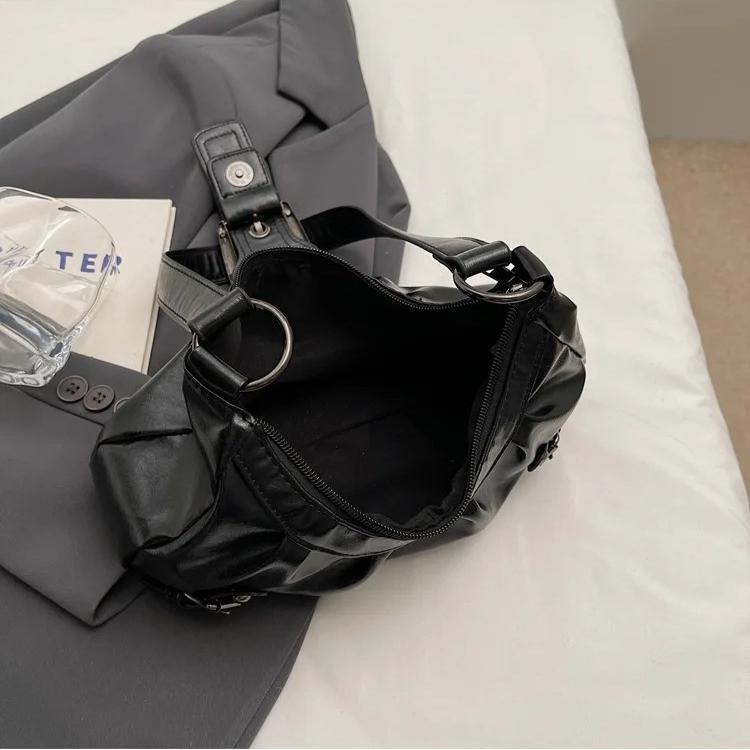 Y2K Retro Plissierte Hobo Schultertasche für Damen Maillard Stil Clutch Handtasche für Reisen Arbeit Einkaufen