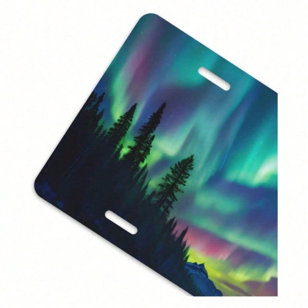 Aurora Borealis Novelty License Plate 12x6 Inch, Northern Lights Aluminum Car Tag Colorful Sky Design, Decorative Front Vanity Plate