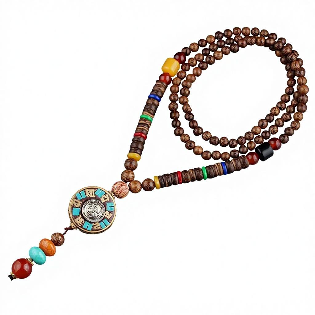 Vintage Nepál Dlouhá Buddhistická Mala Dřevěný Korálkový Přívěsek & Náhrdelník Etnický Bohemian Boho Buddha Šťastné Šperky pro Ženy Muže