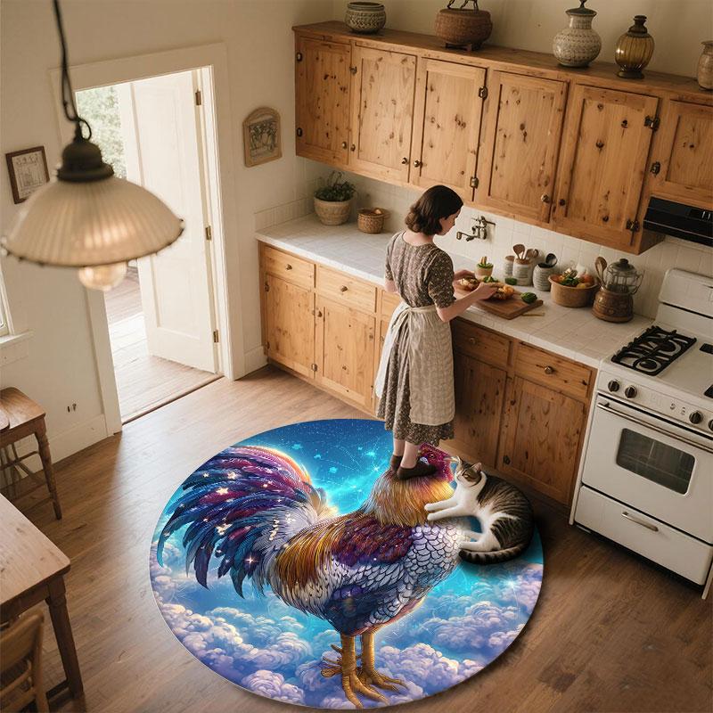 Rooster Pattern Round rug,Carpet Rug for Living Room Bedroom Playroom ,Non-slip Floor Mat,Holiday Gifts and Birthday Gifts.