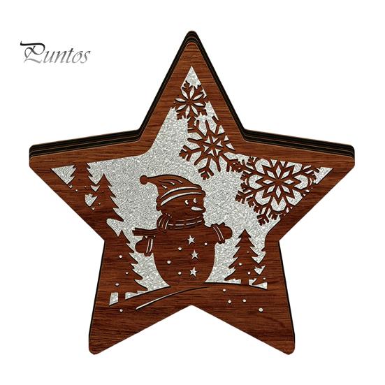 Atmospheric Room Lighting 3D Wooden LED Christmas Night Light, Hollow Carved Tabletop Decor Table Lamp with Warm Glow, Festive Holiday Home And Office