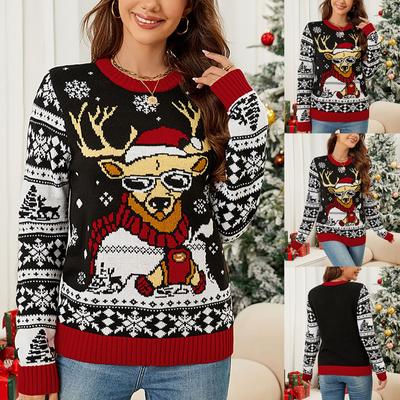 Damenmode Weihnachten Elch Strickpullover Top