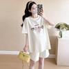 Women's Loose Short-Sleeve Maternity T-Shirt & Pajama Set - Belly Covering Casual Summer Outfit