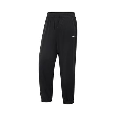 Li Ning Fitness Series Casual Enkla Enfärgade Avsmalnande Dragsko Stickade Sportbyxor Damunderdelar Svart AKYV014-2