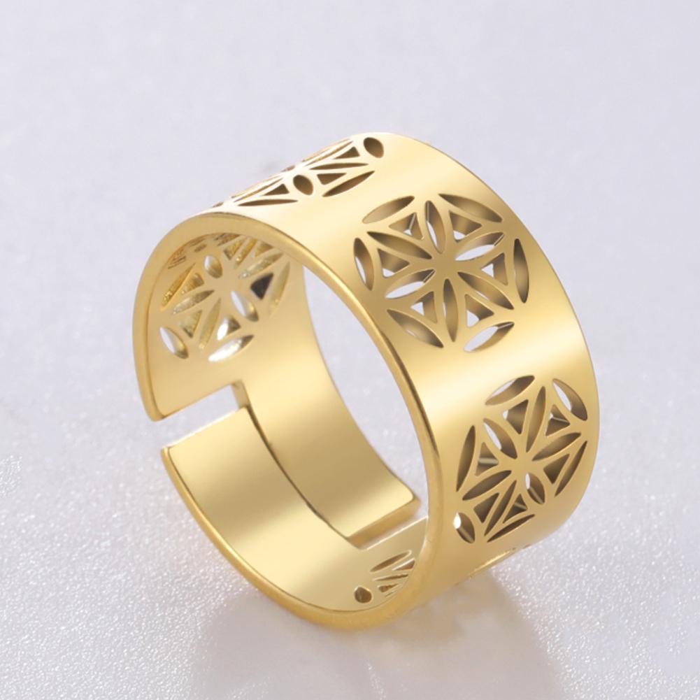 Dawapara Seed Flower of Life Ring Kabbalah Sacred Geometry Mandala Chakra Yoga Jewelry Stainless Steel Adjustable Rings