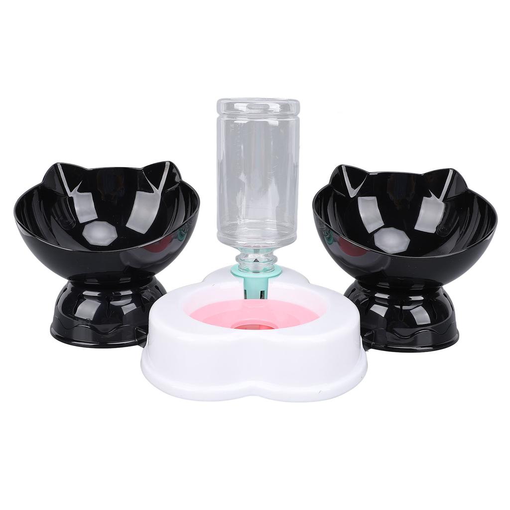Cat Food and Water Bowl Set Neck Guard 3 In 1 Double Cat Feeding Bowl and Automatic Water Dispenser Set for Home Pet