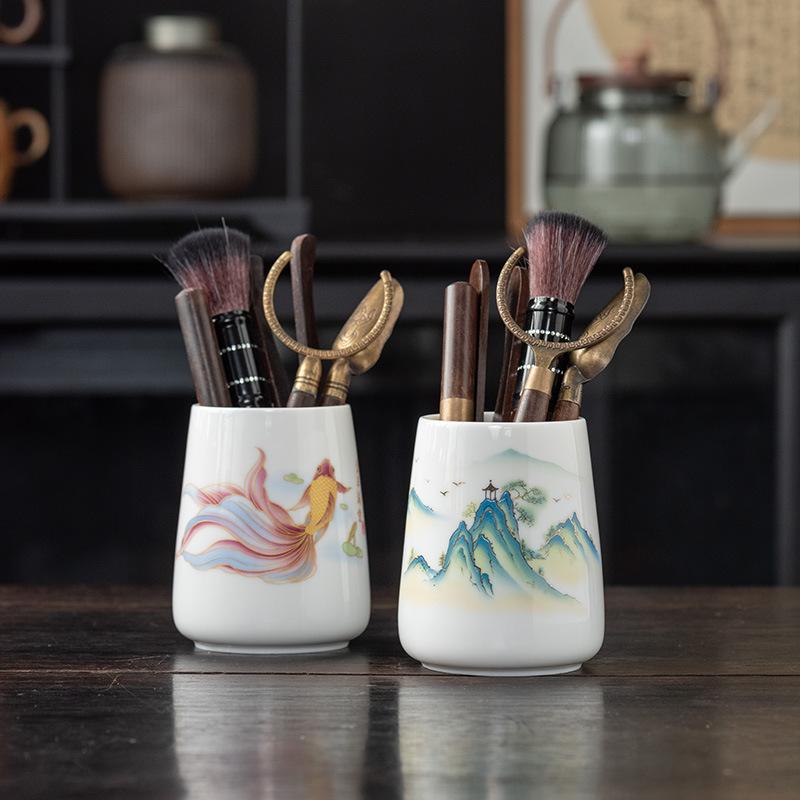 Suet jade porcelain black sandalwood six gentlemen set tea accessories tea needle tea spoon tea clip tea pen tea needle set of high-end tools